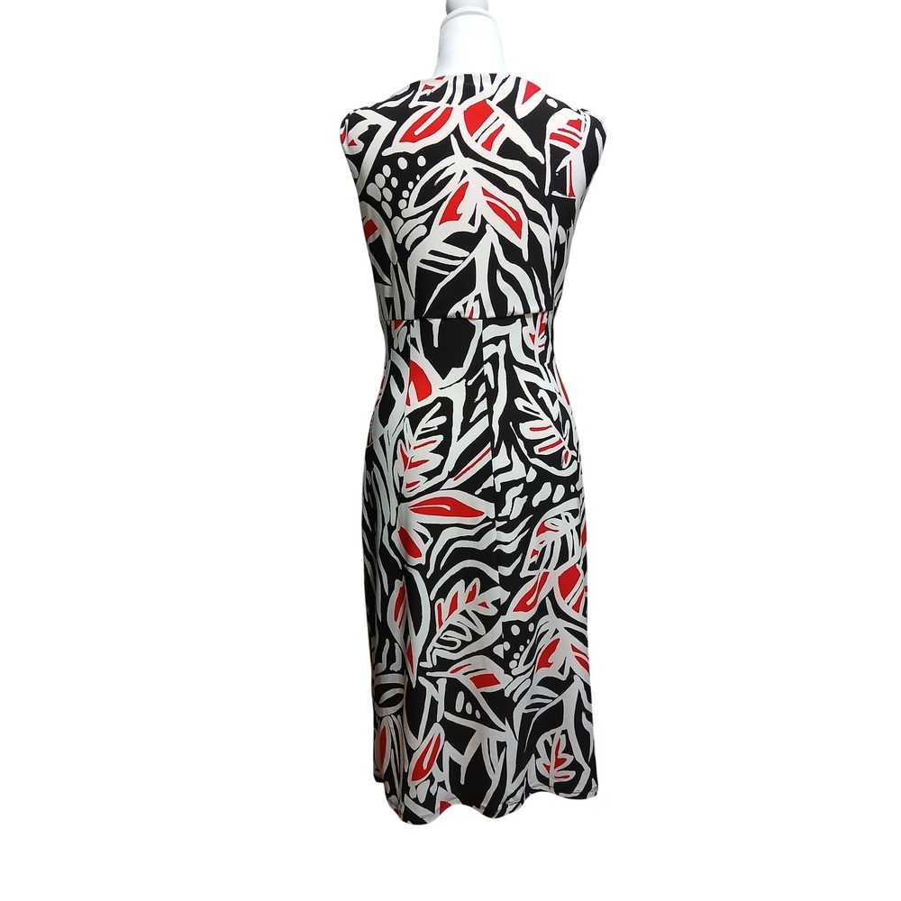Lauren Ralph Lauren Black Red White Abstract Print Ruched Sheath Dress Size 8 - Picture 3 of 9